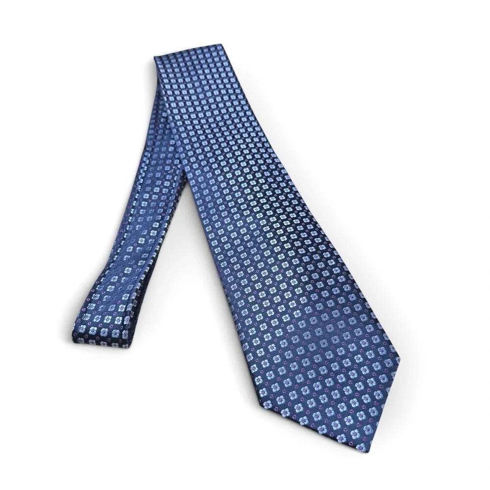 Haines & Bonner of London Silk Tie Blue Purple Geometric Floral Handmade 58x3.25